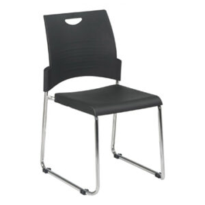 Black chair with chrome legs on white background.