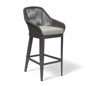Gray woven barstool with cushioned seat