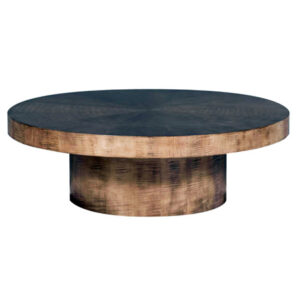 Round wooden coffee table with dark finish