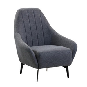 Modern gray upholstered armchair with black legs